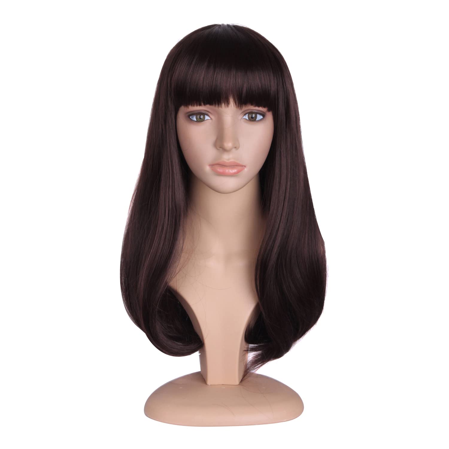 MapofBeauty Flat Bangs and Straight Hair Slightly Curled Wig (Dark Brown) โ image 1
