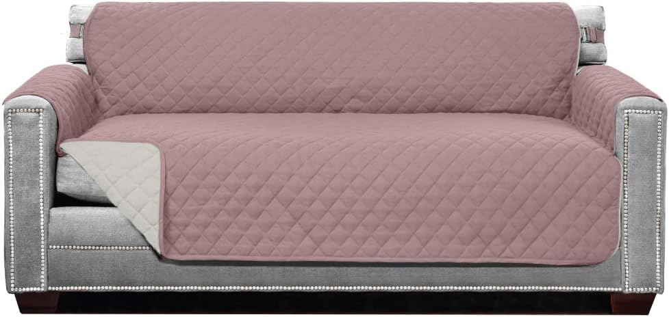 Sofa Shield Original Patent Pending Reversible Small Sofa Protector, Many Colors, Seat Width to 62 Inch, Furniture Slipcover, 2 Inch Strap, Couch Slip Cover Throw for Pet Dogs, Cats, Dusty Rose Linen