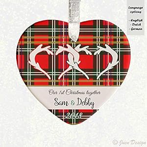 First Christmas together – Scottish diamond red, reindeer ornament – personalized with name, christmas bauble, gift cohabitation, in love, partner, tile