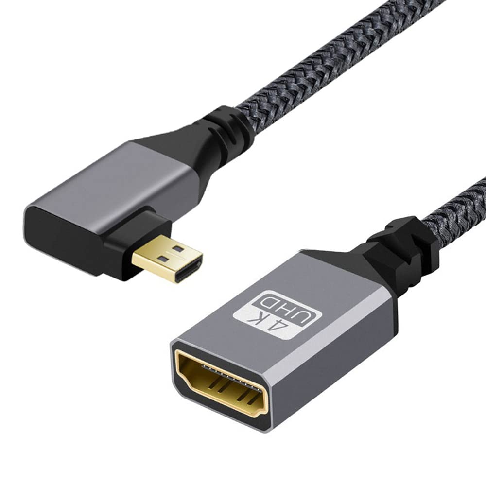 cablecc 4K Type-D 90 Degree Left Angled Micro HDMI 1.4 Male to HDMI Female Extension Cable for DV MP4 Camera DC Laptop
