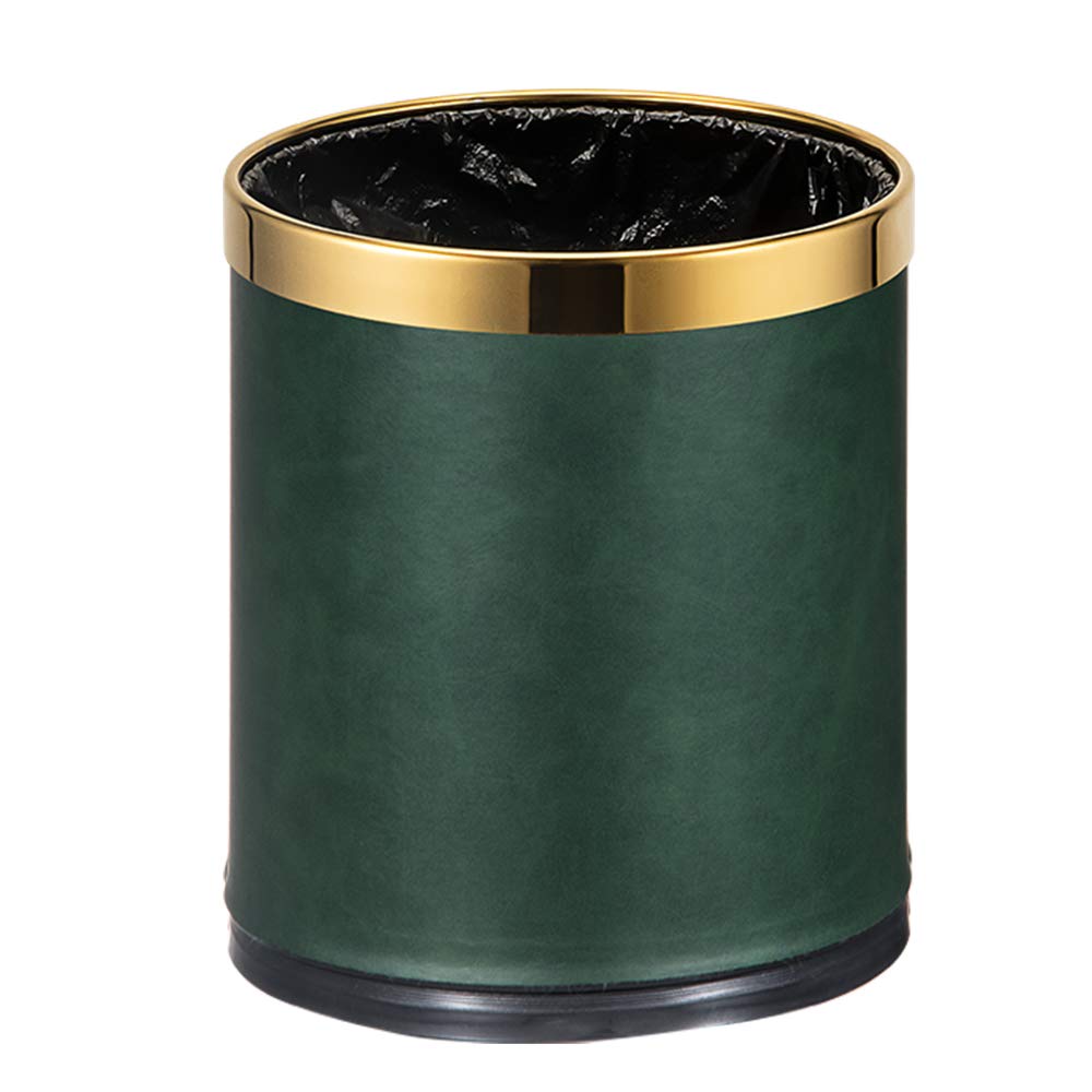 Luxury Metal Round Shape Trash Can with Faux Leather Home Office Wastebasket-Garbage Can Without Cover - Kitchen Waste Bins - Metal Inner and Outer Barrel Waste Paper Basket: Industrial & Scientific