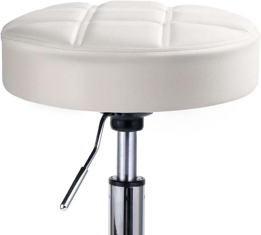 Leader Accessories Swivel beauty Stool Round Rolling Stools Adjustable Work Stool with 5 Wheels (White/seat cushion Φ14) - Image 4