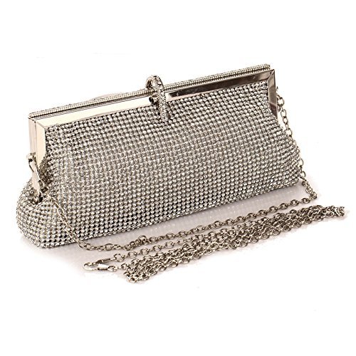 Missfiona Sparkly Glitter Formal Clutch Purse Wedding Party Evening Bag for Women(Silver Grey)