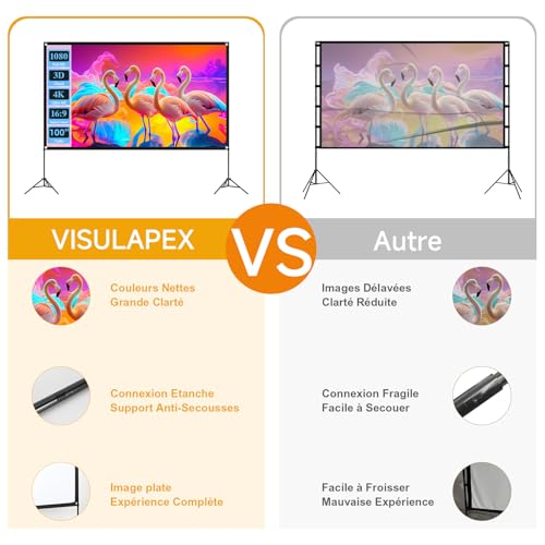 VISULAPEX 100 Inch Portable Projector Screen 16:9 4K HD Foldable Projector Screen with Carry Bag for Indoor Home Cinema Garden Cinema