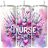 Personalized Nurse Life Nursing Tumbler 20 oz Stainless Steel Skinny Tumbler with Lid and Straw - Custom Insulated Mug - Optional Upgrades Available