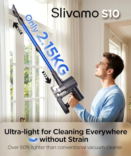 Slivamo S10 Cordless Vacuum Cleaner, 40KPA/500W/45Mins, LED Display, 8-in-1 Lightweight Stick Vacuum Cleaners for Home with Green LED Light, 6-Stages Filtration, Self-Standing Design, Blue