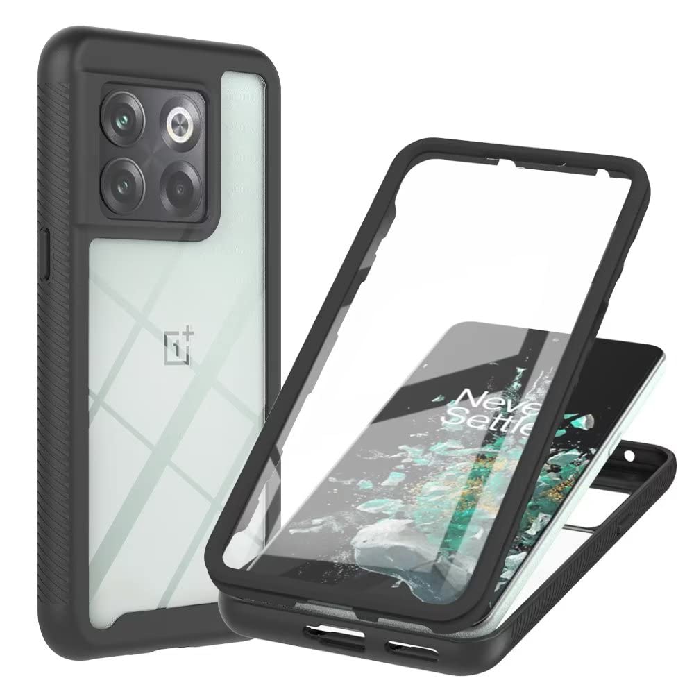 Lvnarery For OnePlus 10T 5G Case Built-in Screen Protector,Shockproof Transparent Clear Cover 360 Degree Full Body Protective Rugged Bumper Slim Phone Case for OnePlus 10T 5G Black