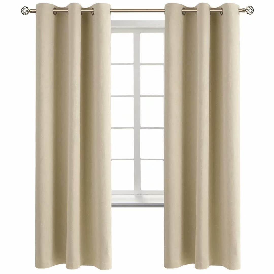 BGment Room Darkening Curtains 183 cm Long - Grommet Thermal Insulated Curtains for Bedroom, 2 Panels, 107 x 183 cm, Beige