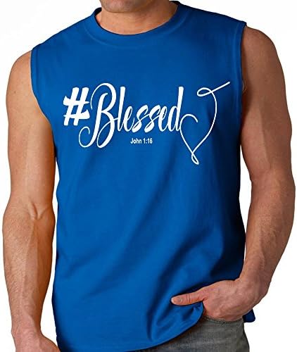 #Blessed, Religious, Faith-Inspired, Christian, Inspirational, Men's Muscle Tee, Royal Blue w/White Logo (2XL)