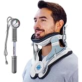 Tianfucen Cervical Neck Traction Device,Lightweight &amp; Portable Neck Support,Adjustable Air Pump Inflatable Built-in 8 Airbag（ Light Blue）