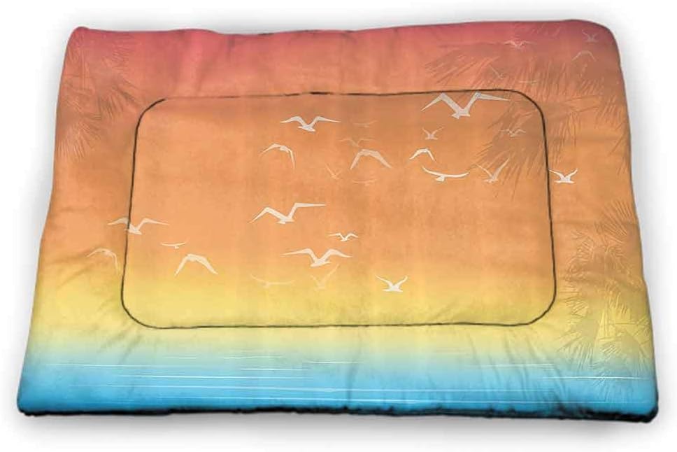 carmaxs Small Cat Bed Seagulls Decor for Food and Water Tropical Themed Island Sunset Print with Setting Sun Sea Palm Trees and Birds in Flight 21 x 14 inch Multi