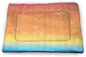 carmaxs Small Cat Bed Seagulls Decor for Food and Water Tropical Themed Island Sunset Print with Setting Sun Sea Palm Trees and Birds in Flight 21 x 14 inch Multi