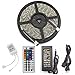 WisHome IP65 Waterproof Flexible 16.4ft 5M SMD5050 300 LEDs Color Changing RGB LED Light Strip Kit with 44 Key IR Remote Controller and 12V 5A Power Supply for Home Christmas Party Decorative