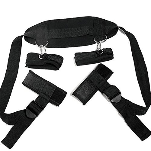 Soft Comfortable Cuffs for Ankle and Hand Wrist - Fits Almost Any Size Mattress Bed Strap Set Kit with Neck Pillow(Black)
