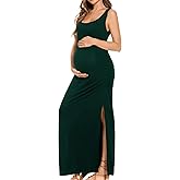 Smallshow Women's Split Long Maternity Dress Sleeveness Ruched Pregnancy Clothes