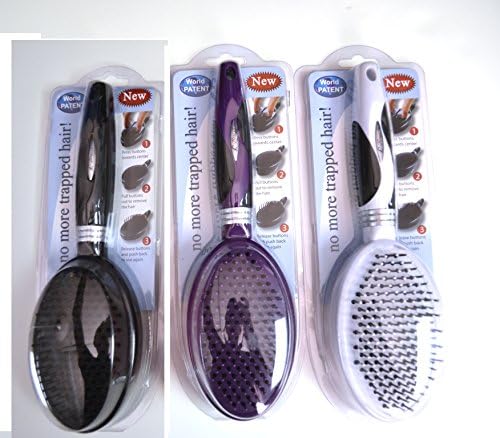 Bundle 3 Items: Q-Brush Self-Cleaning Hair Brush - Black,Purple,White Cushion Brush - Easy to Clean &amp; Use