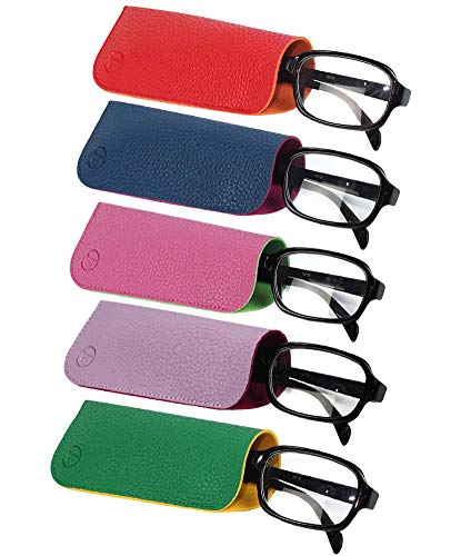 [5 PACK], JAVOedge 2 Tone Color Style Soft Pouch Eyeglass Storage Case w/Microfiber Eyeglasses Cloth, STYLE B
