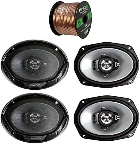 2 Pairs Car Speaker Package Of Kenwood KFC-6965S 6x9" Inch 2-Way Black Car Stereo Coaxial Speakers - Bundle Combo With Enrock 16g 50 Feet Speaker Wire