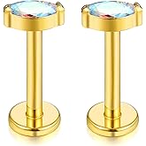 ENONTY 1 pair 16G G23 Titanium Threadless Labret Studs Push-in CZ Labret Lip Cluster Tragus Helix Conch Lobe Rook Cartilage Push Back Sleeper Earring Piercing Jewelry for Men Women