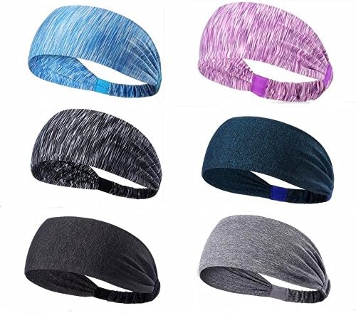 Sufermee 6 Pack Sports Headband, Women’s Yoga Athletic Hairband, Men’s Sweatband, Working out Sports Headband for Running, Travel and Fitness, Lightweight Non Slip Wicking Elastic Sports Headband