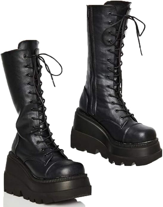 SaraIris Military Platform Lace Up Motorcycle