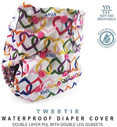 Baby Tooshy Cloth Diaper Covers with DOUBLE Gussets. Waterproof, Adjustable &amp; Reusable. One Size for Prefolds/ Flats/ Inserts. Tweetie
