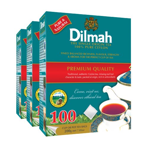 Dilmah, Premium, 100% Pure Ceylon Tea, Tagless Tea Bags, 100-Count (Pack of 3)