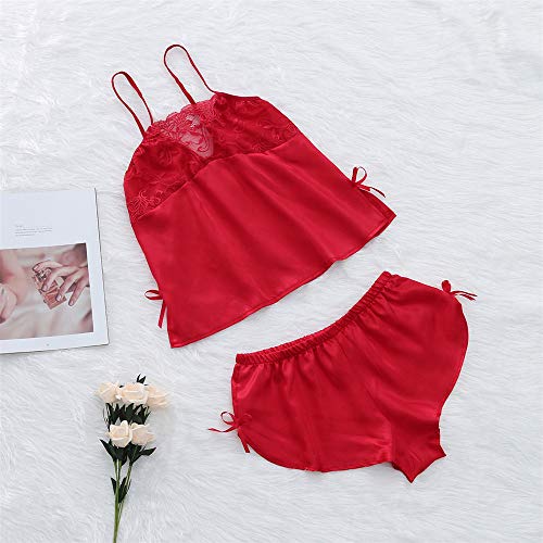 CofeeMO Women's Sexy Lace Lingerie,Plus Size Pyjamas,Thong Underwear,Two-Pieces Nightwear Set(Red，XXXL) - Thumbnail 4
