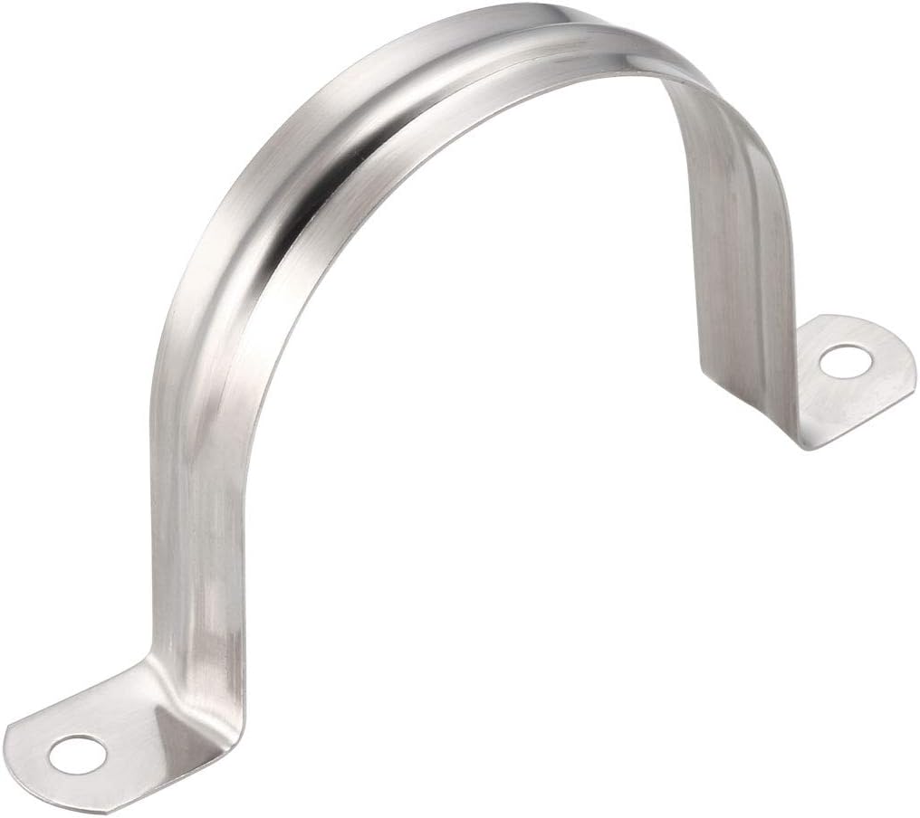 sourcing map 70mm(2.8") Rigid Pipe Strap, 2 Holes 304 Stainless Steel Tension Tube Clip Clamp 5pcs, Silver