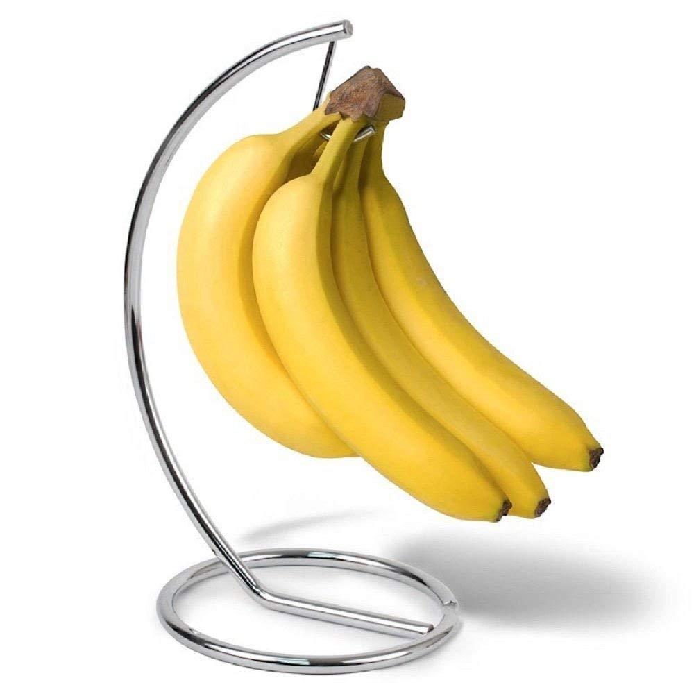 Banana Tree Holder, Stainless Steel Banana Tree Stand Grape Hanger Rack Fruit Displaying Storage Hook Kitchen Organizer Living Room Desktop Ornament (Silvery)