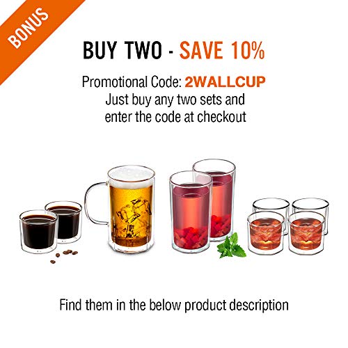 ZENS Double Wall Highball Glasses Set of 2, 14oz Water Glass Tumbler Coffee Cups, Glassware Drinking Set for Cocktails Beverage, Juice, Gift Package