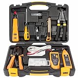 InstallerParts 15 Piece Network Installation Tool Kit - Includes LAN Data Tester, RJ11/45 Crimper, 66 110 Punch Down, 20-30 Gauge Wire Stripper, Utility Knife, 2 in 1 Screwdriver, and Hard Case