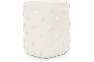 Sunnymove 17.5 D x 20.8 H Pink Pom Pom Basket Bin Blush Large Cotton Canvas Laundry Hamper Baby Girl Laundry Basket Storage, Baby Nursery Hamper for Nursery Playroom Home Pink Room Organizer Decor