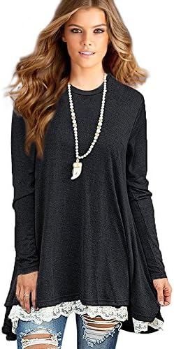 Sunfung Women's Lace Long Sleeve Tunic Tops Shirt Clothing Scoop Neck Womens Plus Size Tunic Blouses Tops (XXL-Large/US 20-22, Black)