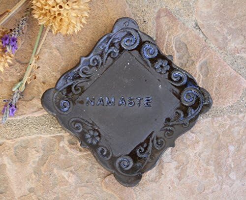 Black Clay Namaste Ring Dish, handmade ceramic small plate