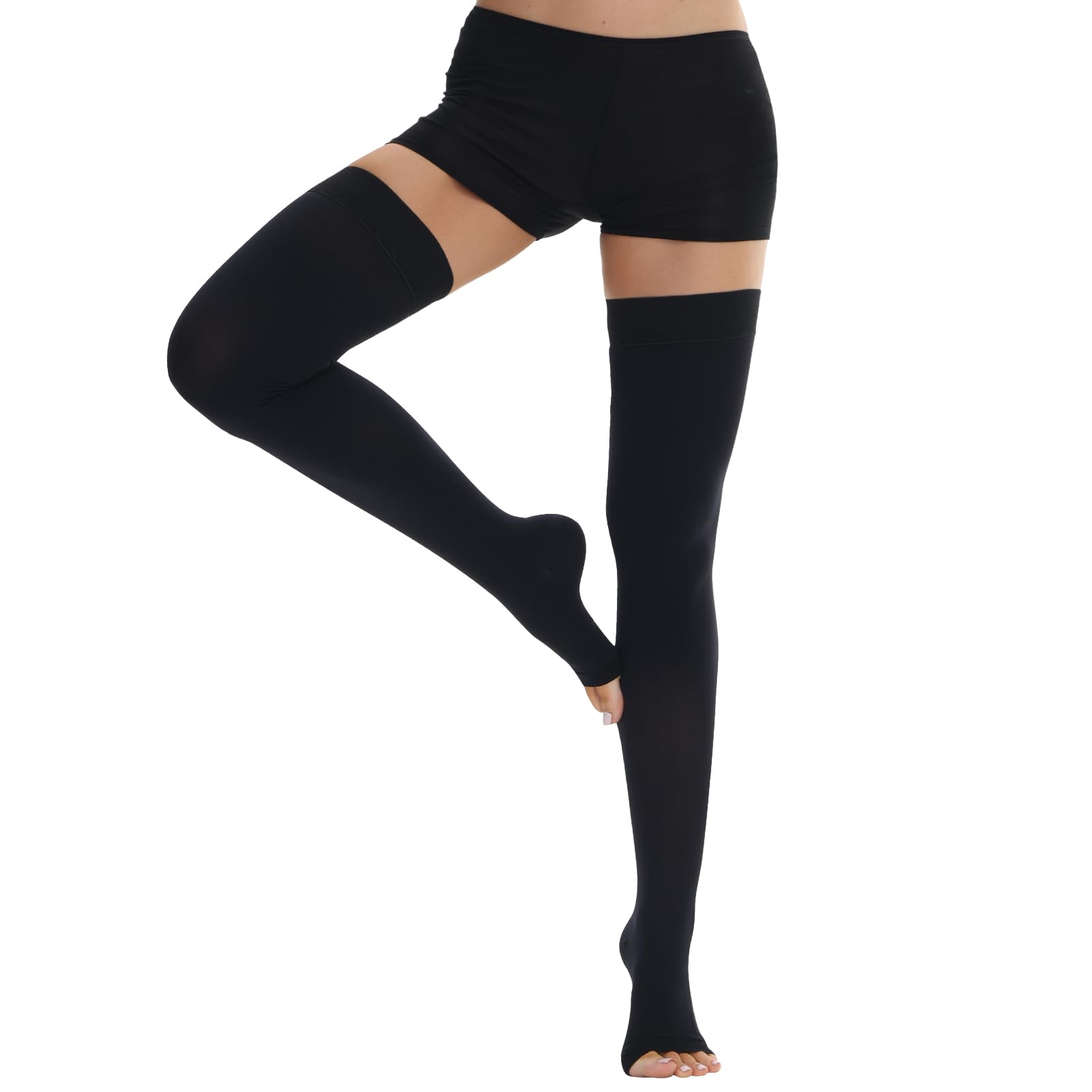 Photo 1 of Ailaka Thigh High Medical Compression Stockings for Women Men, Open Toe Firm 20-30 mmHg Graduated Compression with Silicone Band for Varicose Veins, Edema, Post-Surgery