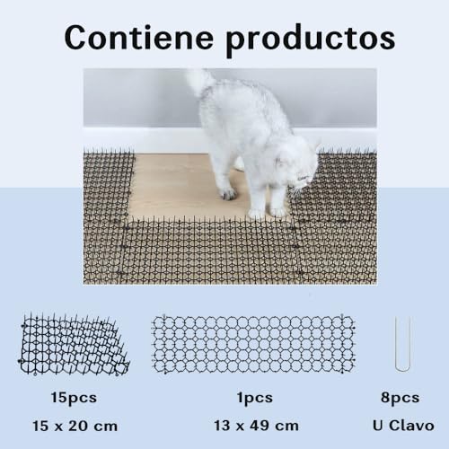 AHED 16 Piezas Alfombrilla Repelente de Gatos con Pinchos, 20 x 15 cm Estera Repelente de Gatos con Púas de Plástico, Estera Repelente para Exteriores e Interiores, 8 Pinchos de Jardín