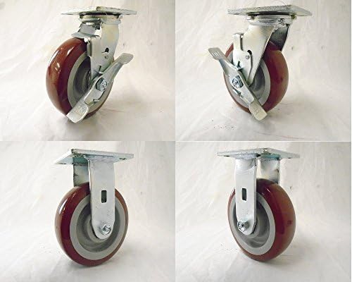 6" X 2" Swivel Caster w/Brake Polyurethane Wheel (2) & Rigid (2) 720 Lbs Each Tool Box