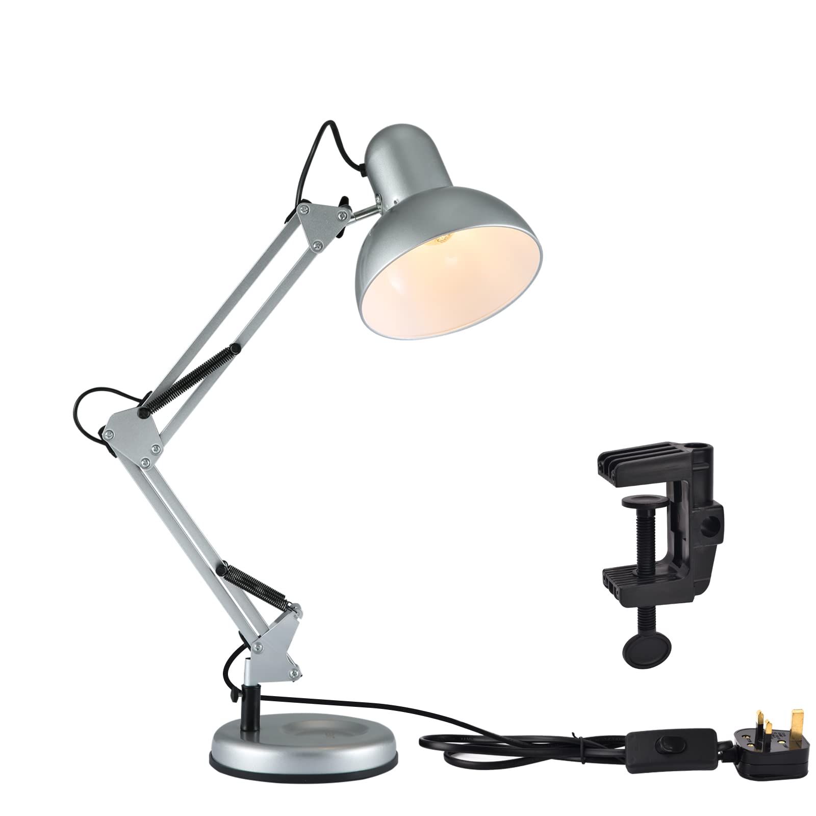 TEKLED Adjustable Desk Lamp with with C-Clamp, E27 Bulb Holder, Swing Arm, Rotatable Head for Home Office, Student Bedrooms, Workshops - Includes Free LED Bulb, Max 60W — image 1