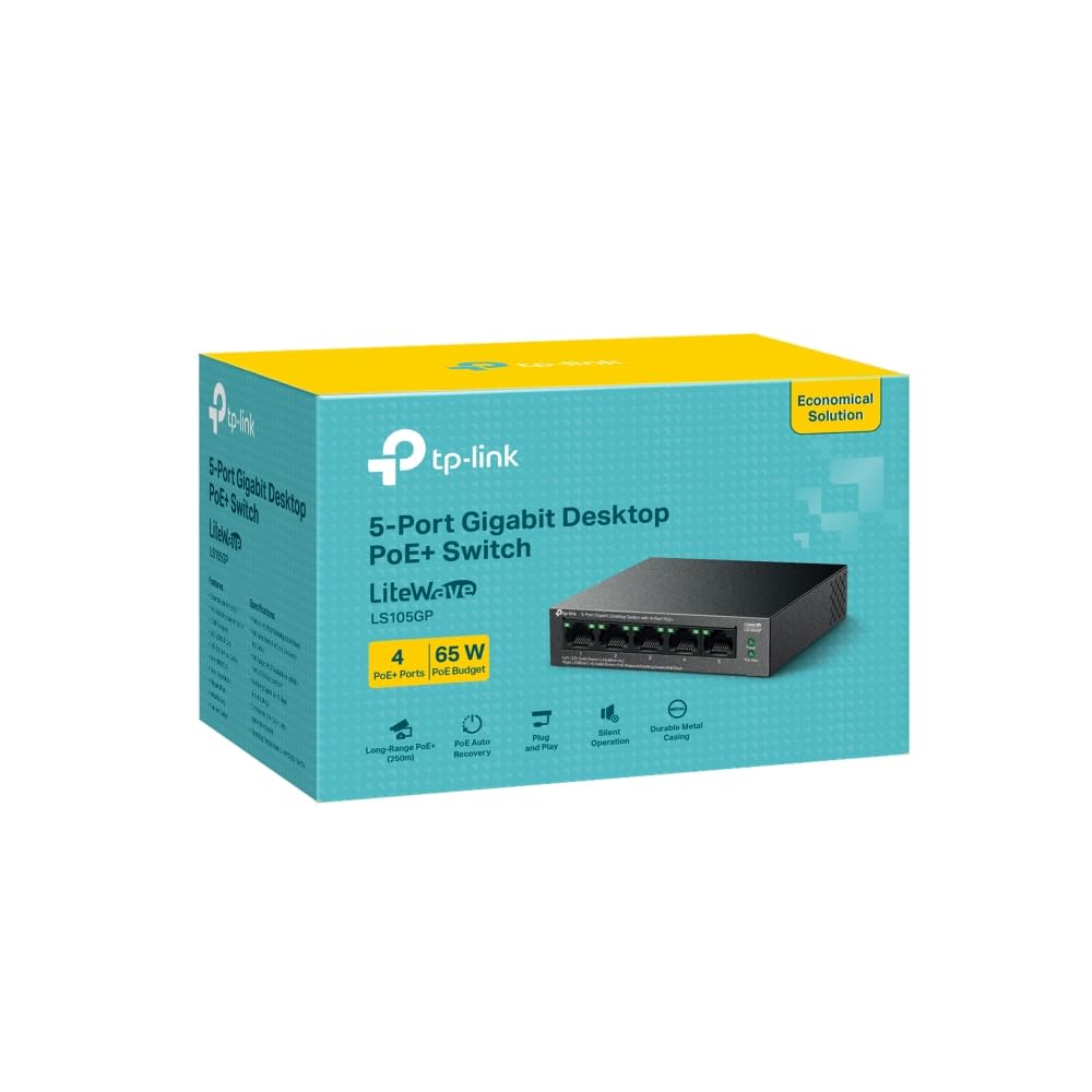 TP-Link LS105GP, 5-Port PoE Gigabit Ethernet Switch, 4 PoE+ Ports mit 62 W, Plug & Play, Extend-Modus, PoE Auto Recovery, Desktop-/Wandmontage, geräuschloser Betrieb 4