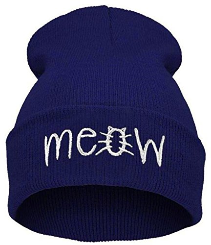 Knitted Beanie Cap Trendy Warm Chunky Soft Stretch Cable Knit Slouchy Beanie Hat (M-Navy Blue)