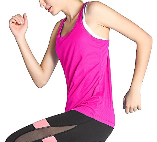 Fastorm Running Tank Tops for Women Active Racerback Dry Fit Tank Top Cyber Pink 2XL