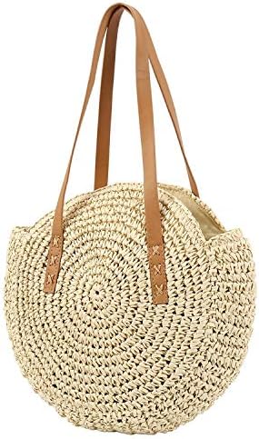 Beach Bag Hand-woven Rattan Straw Bag Bohemian Summer Round Handbag Travel Shopping Tote Wicker Bags