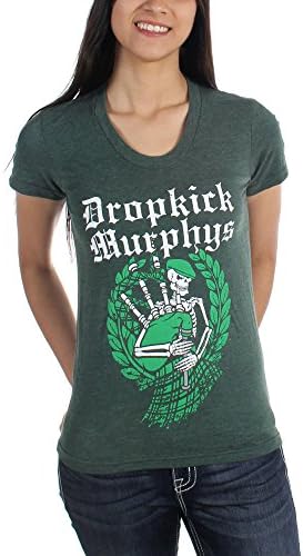 Dropkick Murphys - Womens Skeleton Piper T-Shirt, Small, Green Forest Apparel