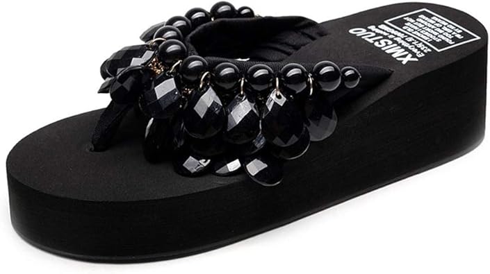 black beaded flip flops