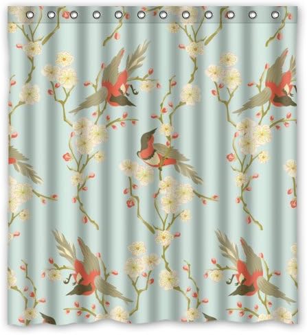 66"(W) x 72"(H) 100% Polyester Bird ang Blooms Fashion Trend Shower Curtain,Bathroom Curtain