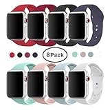 AdMaster Compatible for Apple Watch Band 38mm, Soft Silicone Replacement Wristband Classic Sport Strap Compatible for iWatch Apple Watch Series1, Series 2, Series 3, Edition, Nike+, S/M Size 8 Pack