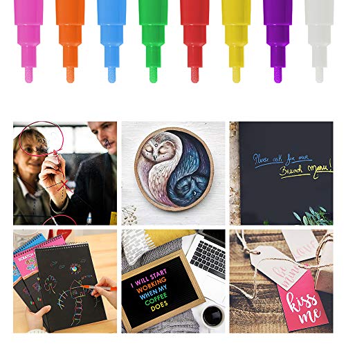 Liquid Chalk Markers, 8 Pack Neon Chalkboard Pens for Bistro Boards and Windows Paint, Erasable Chalk Markers with 24 Labels, Cleaning Cloth,Reversible Bullets and Chisel Tip by Wiilkac