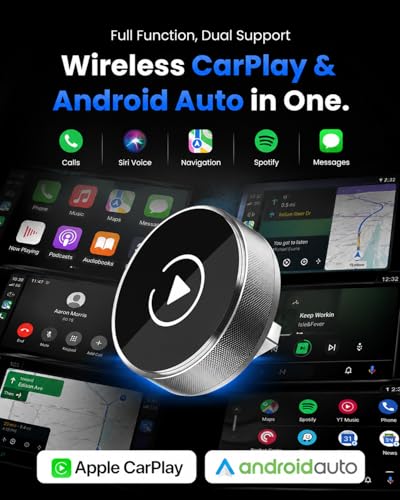 MYACUC 2026 Wireless CarPlay & Android Auto Adapter, 2 in 1 Adapter for iPhone and Android, WiFi 2.4/5GHz with Auto Connect, Stable Plug & Play and Latency-Free, Premium Aluminum Design