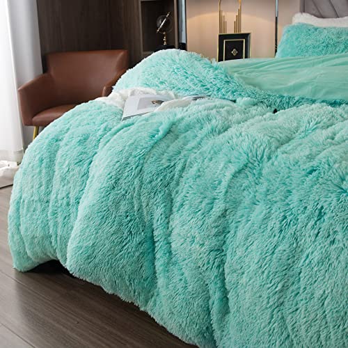 EMME Luxury Fuzzy Duvet Cover Set Queen Size Fluffy Comforter Cover Set